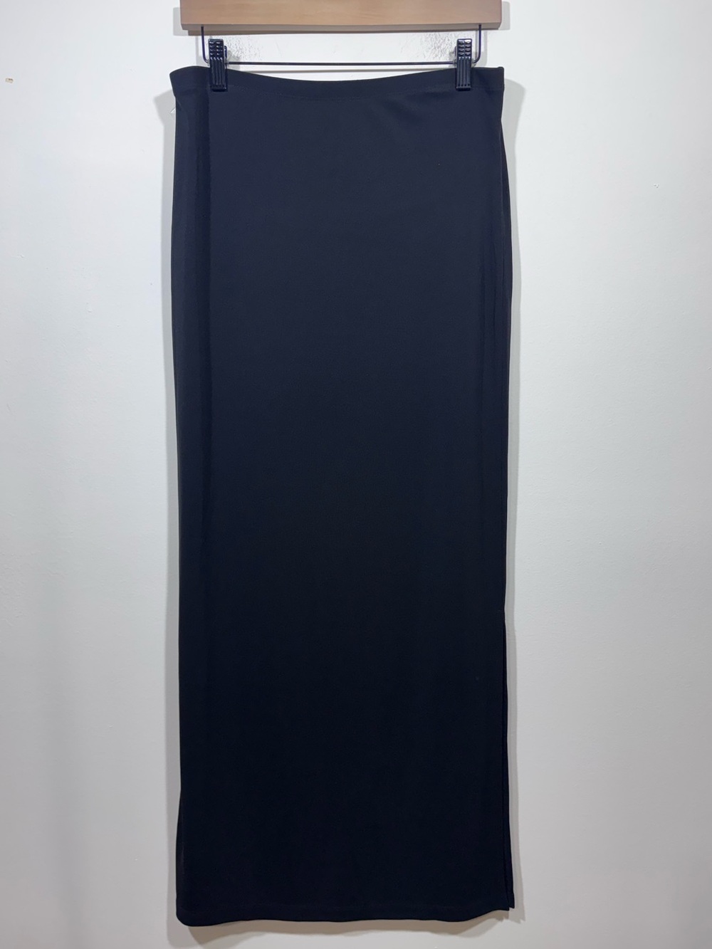 Lauren Ralph Lauren Black Pencil Maxi Skirt Size Large Side Slits Elastic Waist